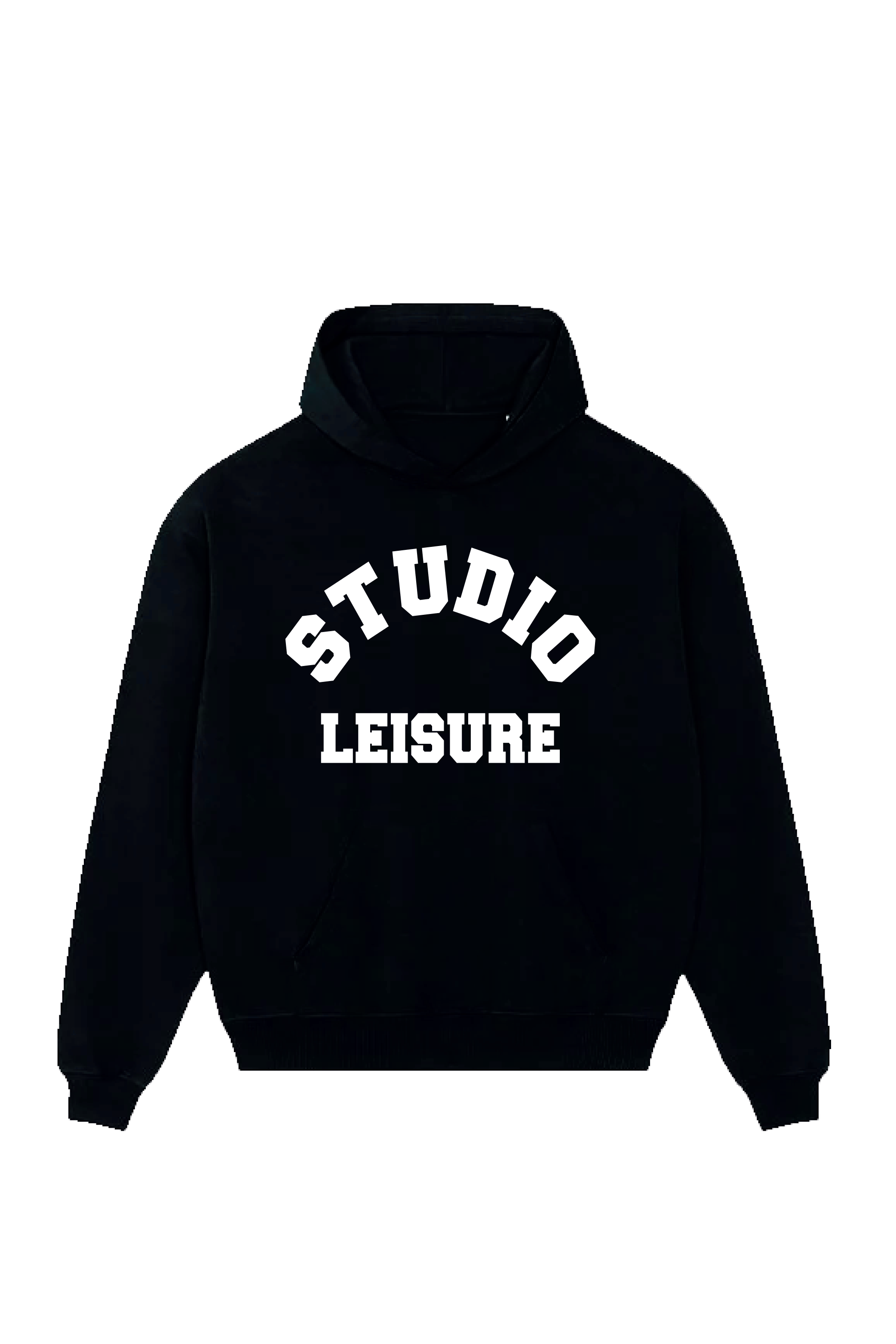 STUDIO LEISURE ESSENTIAL BLACK PRINTED HOODIE
