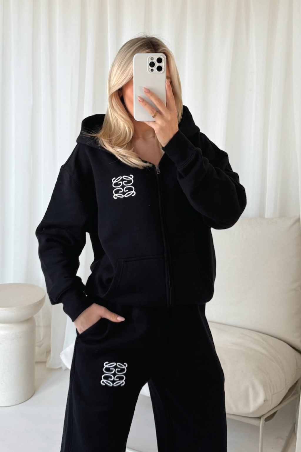 GeGe black embroidered premium zip hoodie