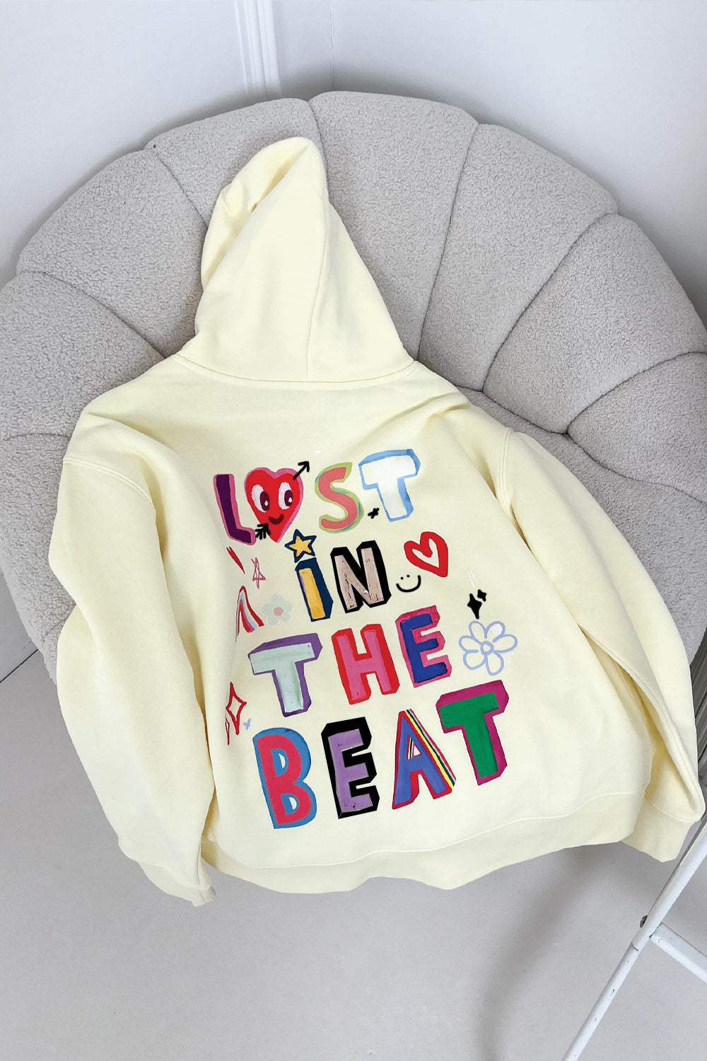 Lost in the beat butter printed premium hoodie