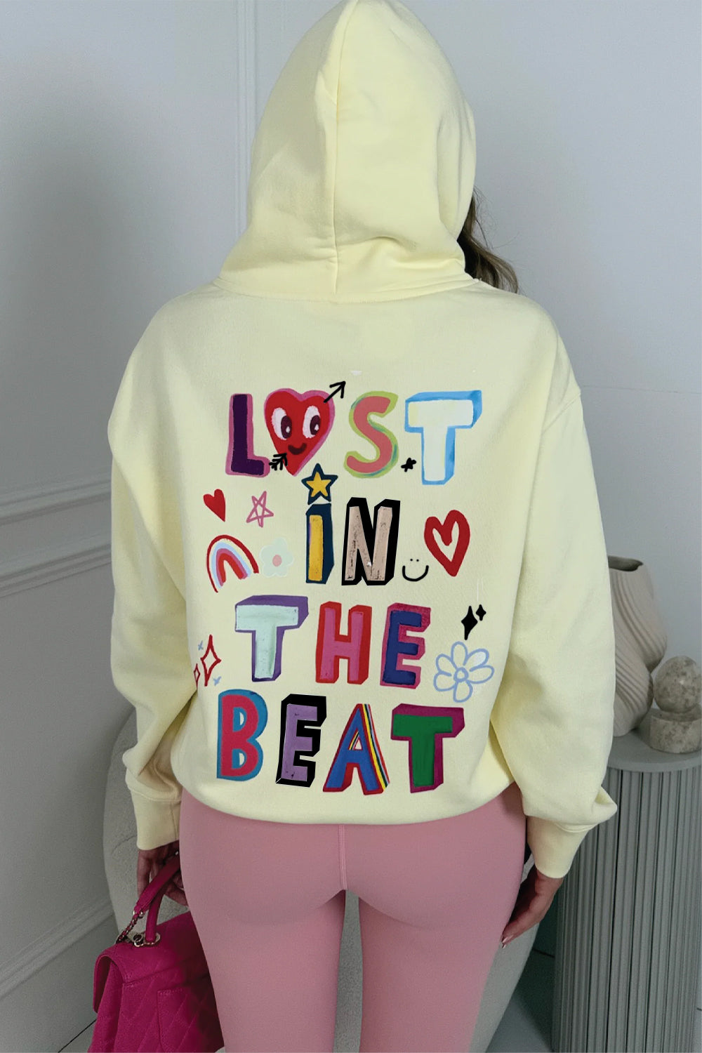 Lost in the beat butter printed premium hoodie