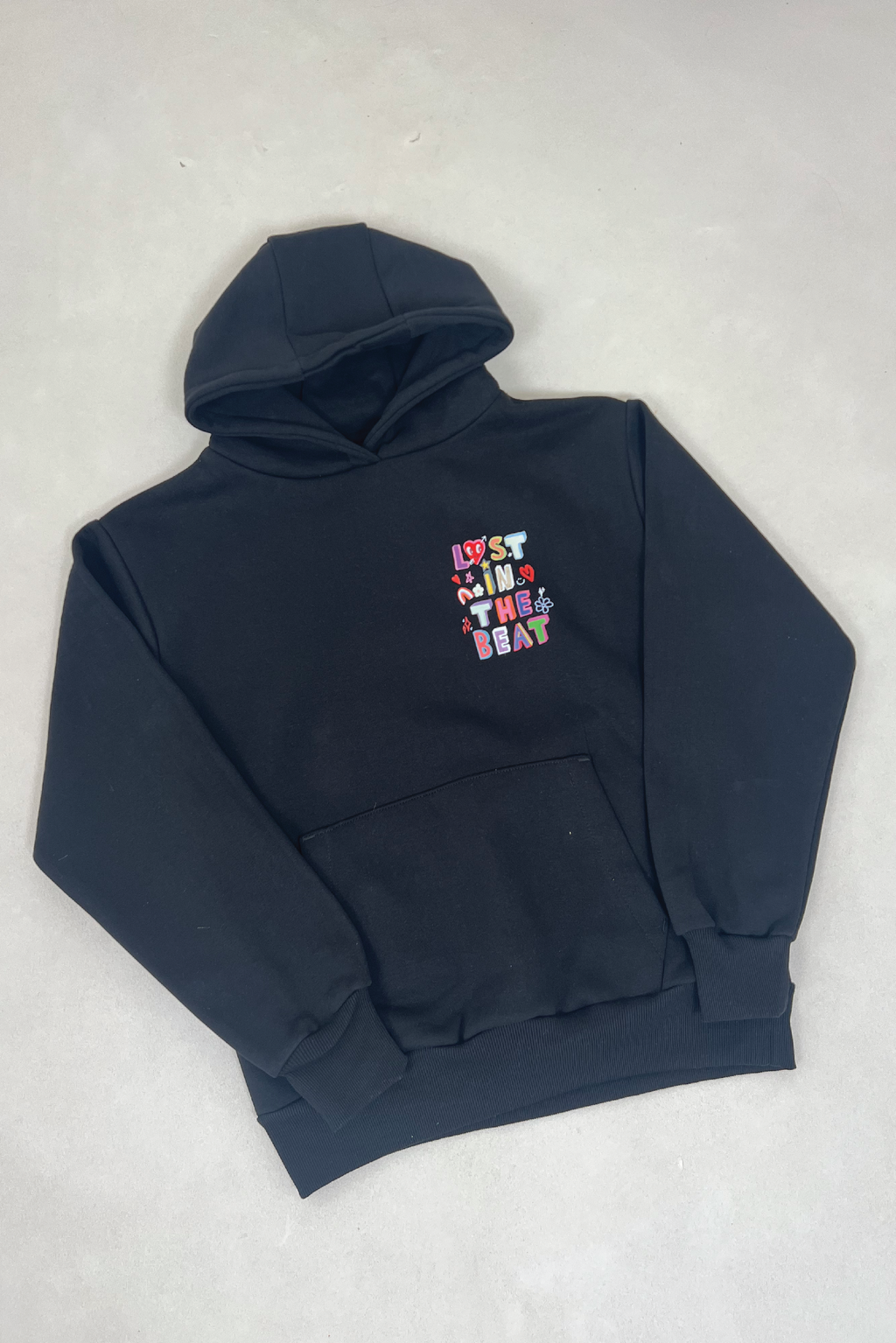 Lost in the beat black printed premium hoodie