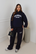 CALABASAS NAVY EMBROIDERED HOODIE & STRAIGHT LEG TROUSERS LOUNGEWEAR