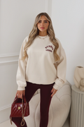 Studio leisure ivory & burgundy printed sweater and legging set
