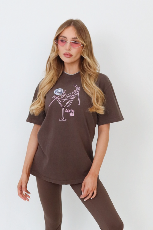 Apres Ski martini disco ball chocolate heavyweight t-shirt