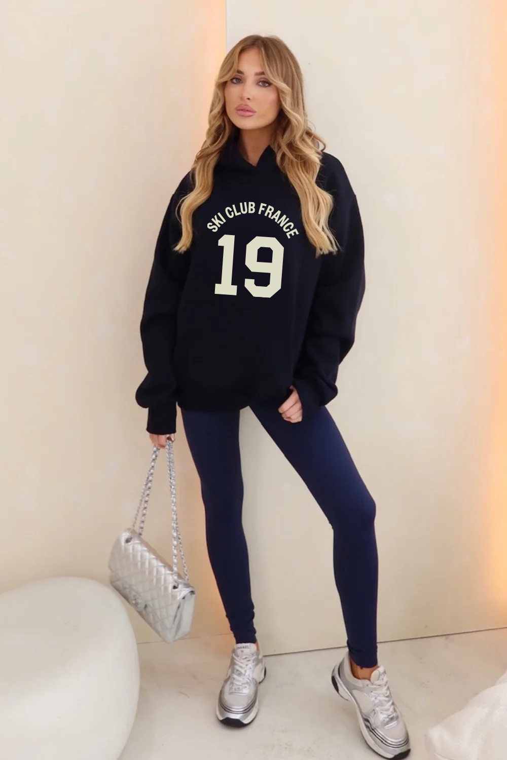 Ski Club France navy printed hoodie