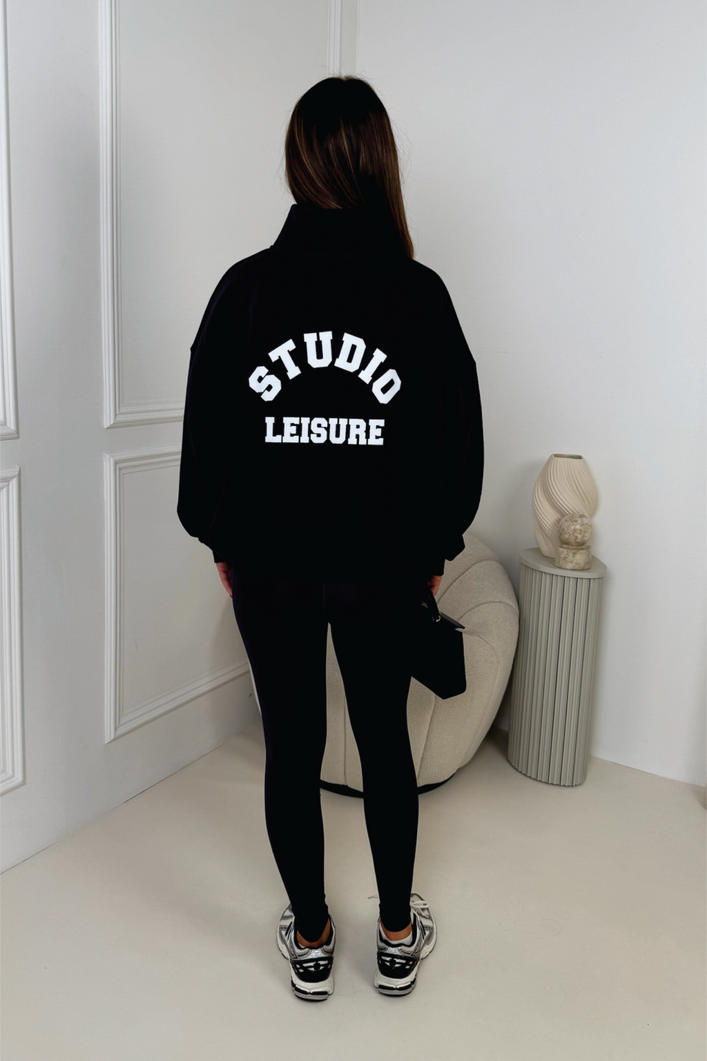 Studio Leisure black printed 3/4 zip sweater legging set