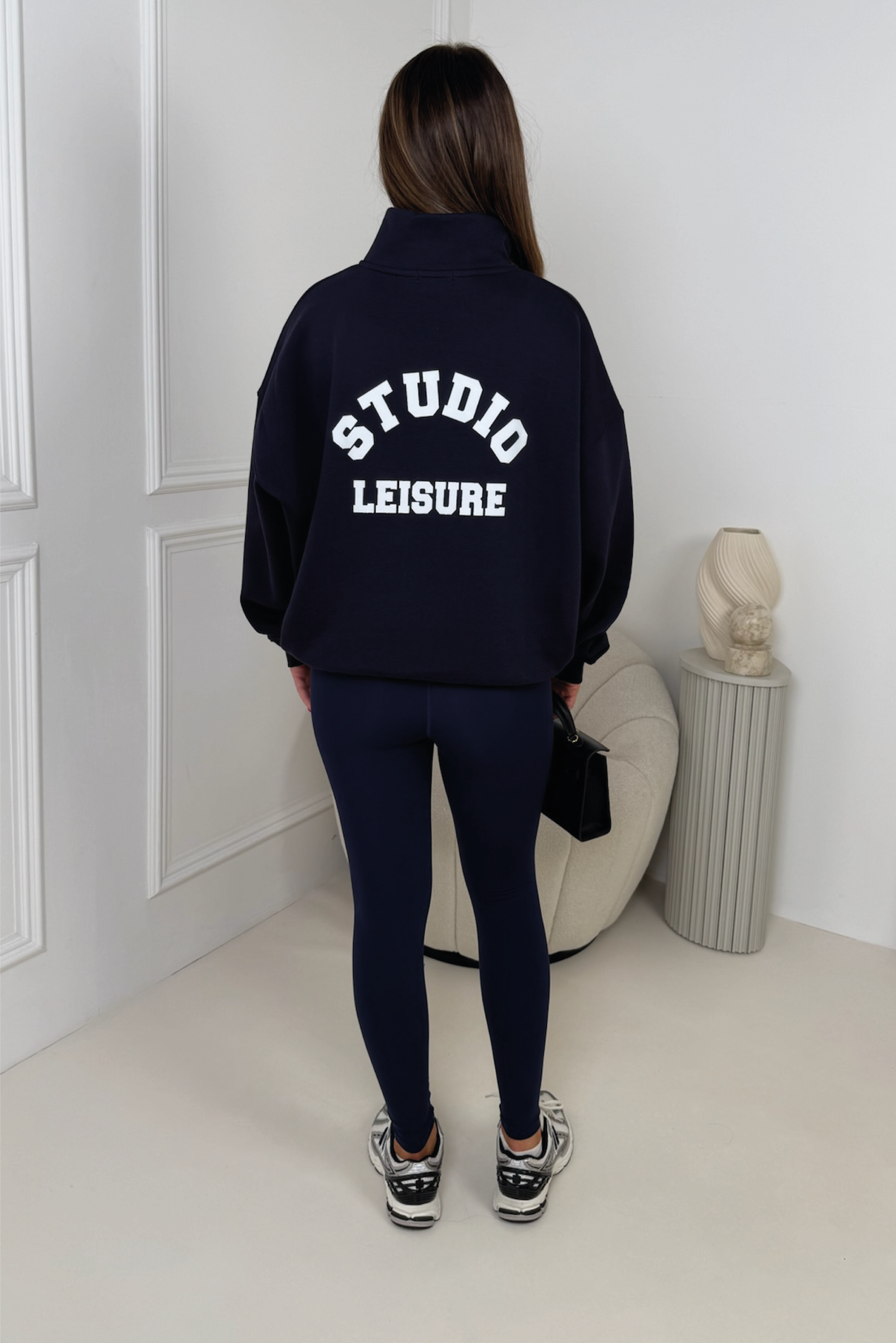 Studio Leisure navy printed 3/4 zip sweater legging set