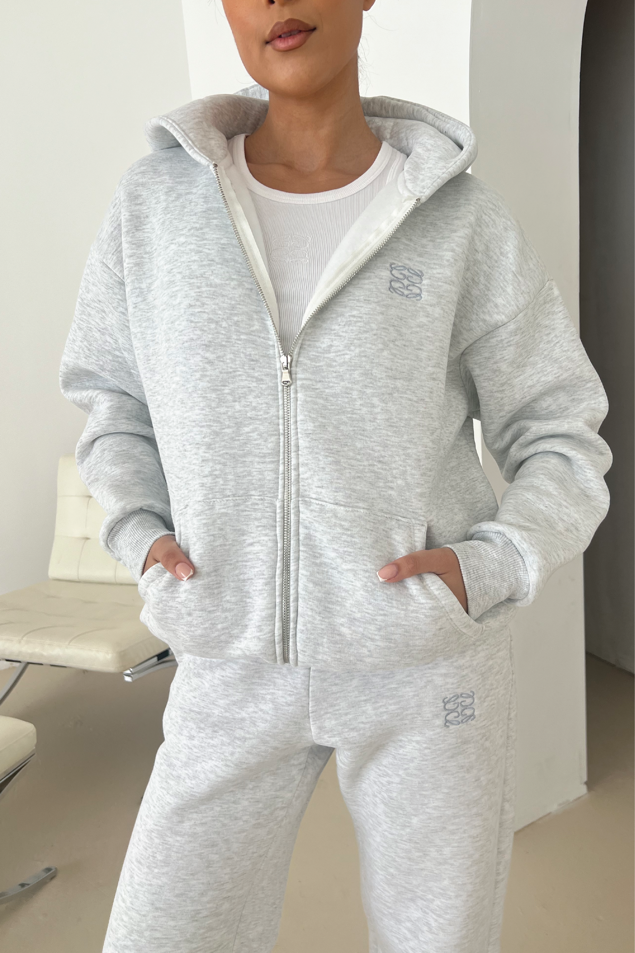 Marl embroidered logo zip hoodie