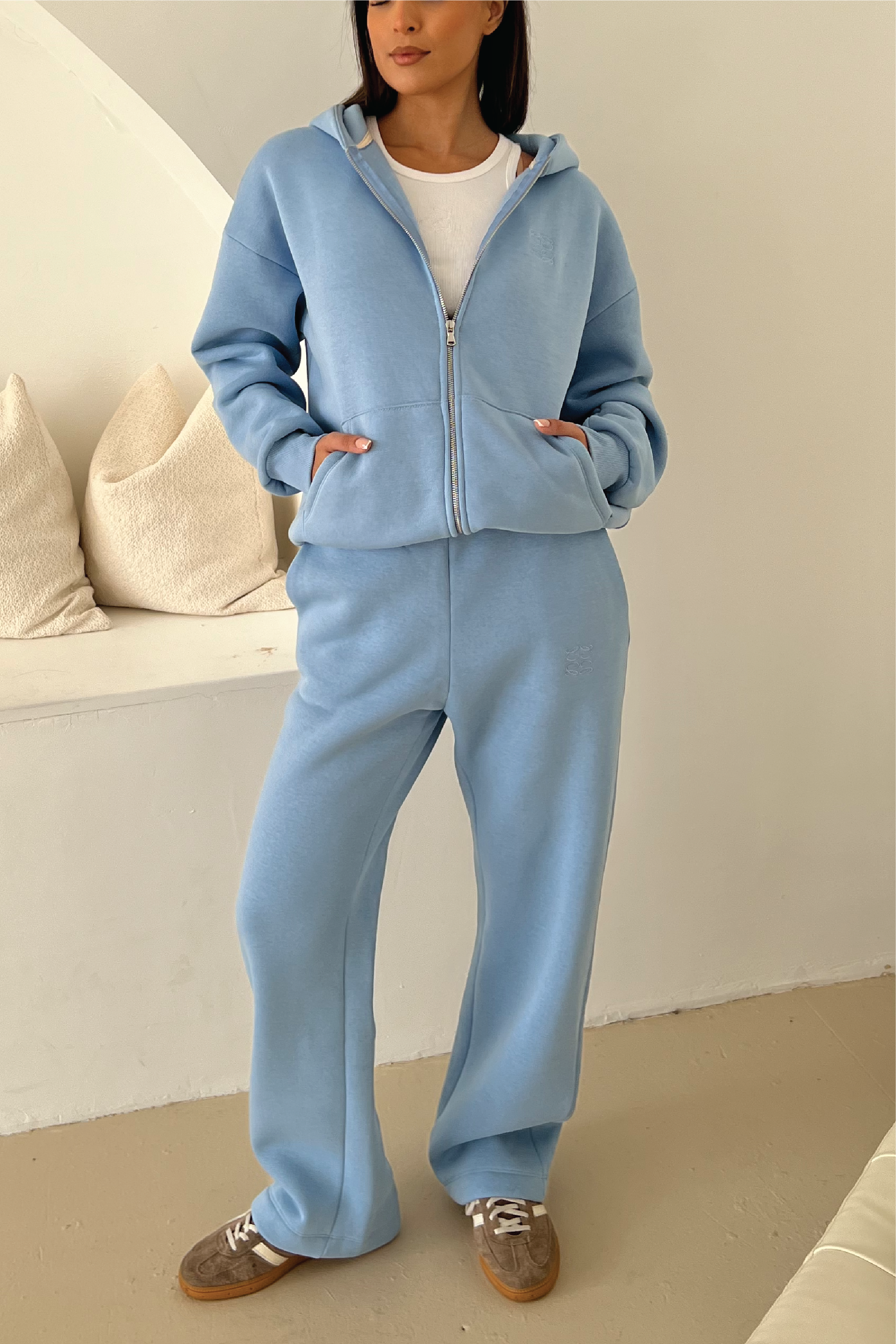 Blue embroidered logo zip hoodie