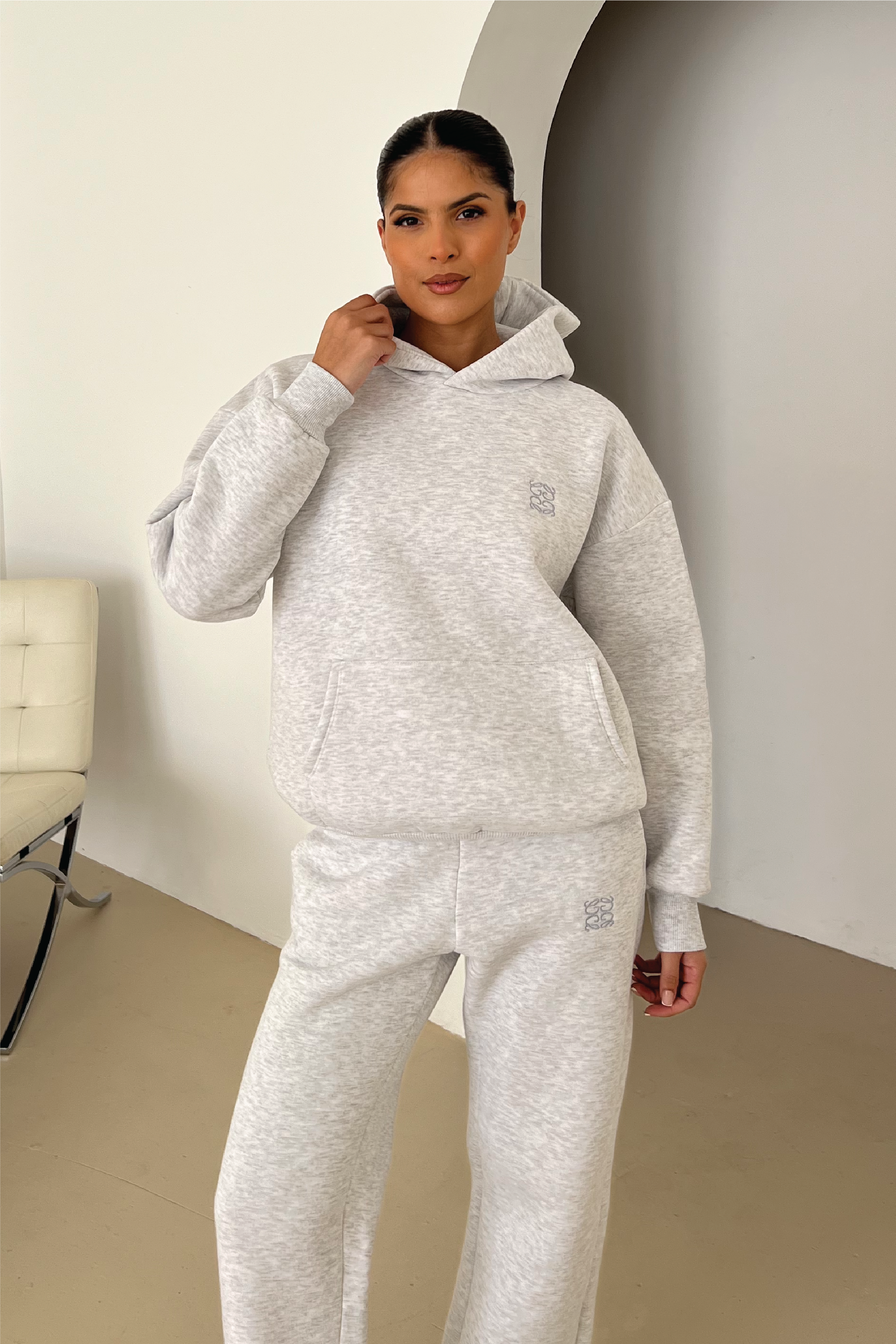 Marl embroidered logo pullover hoodie