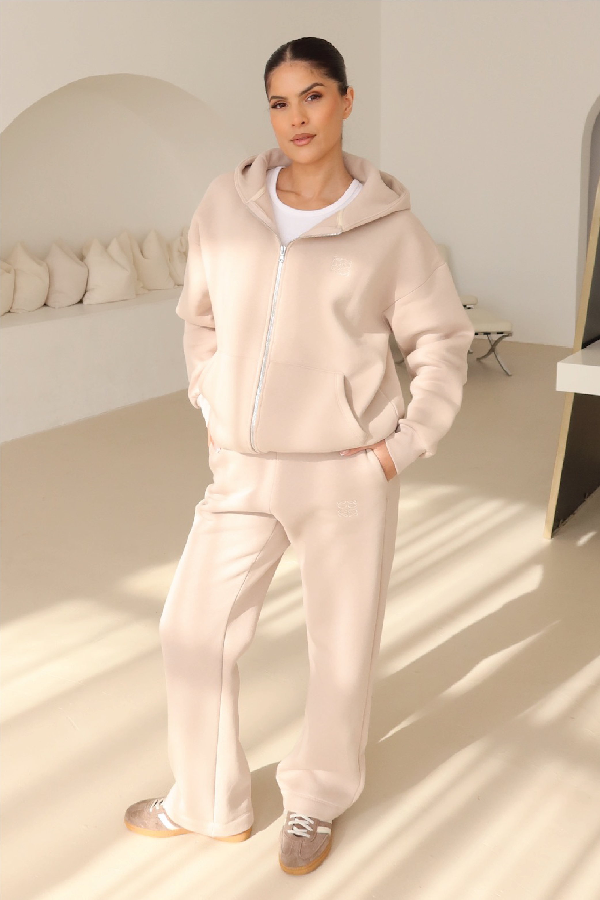 Stone embroidered logo zip hoodie