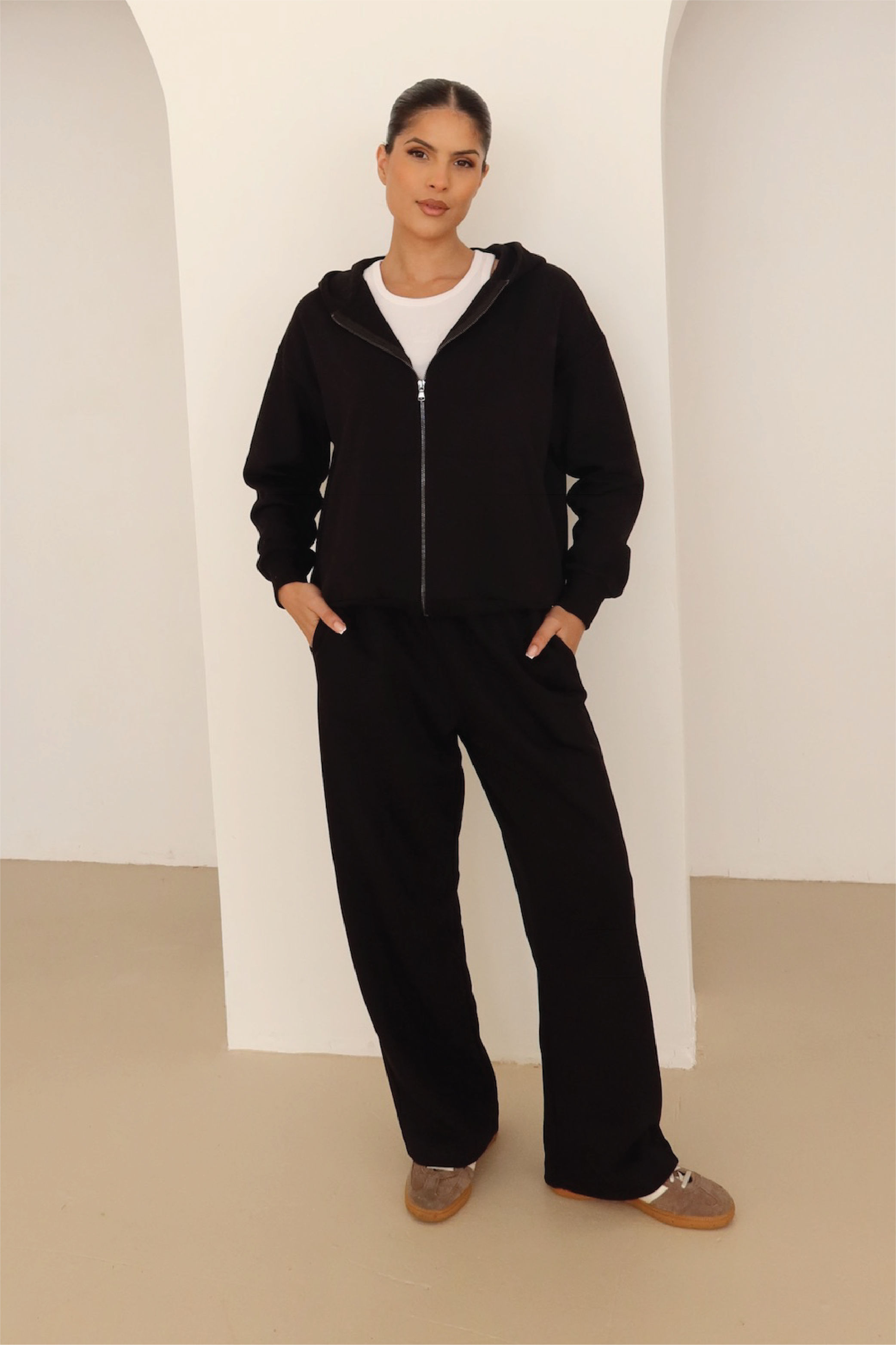 Black embroidered logo zip hoodie