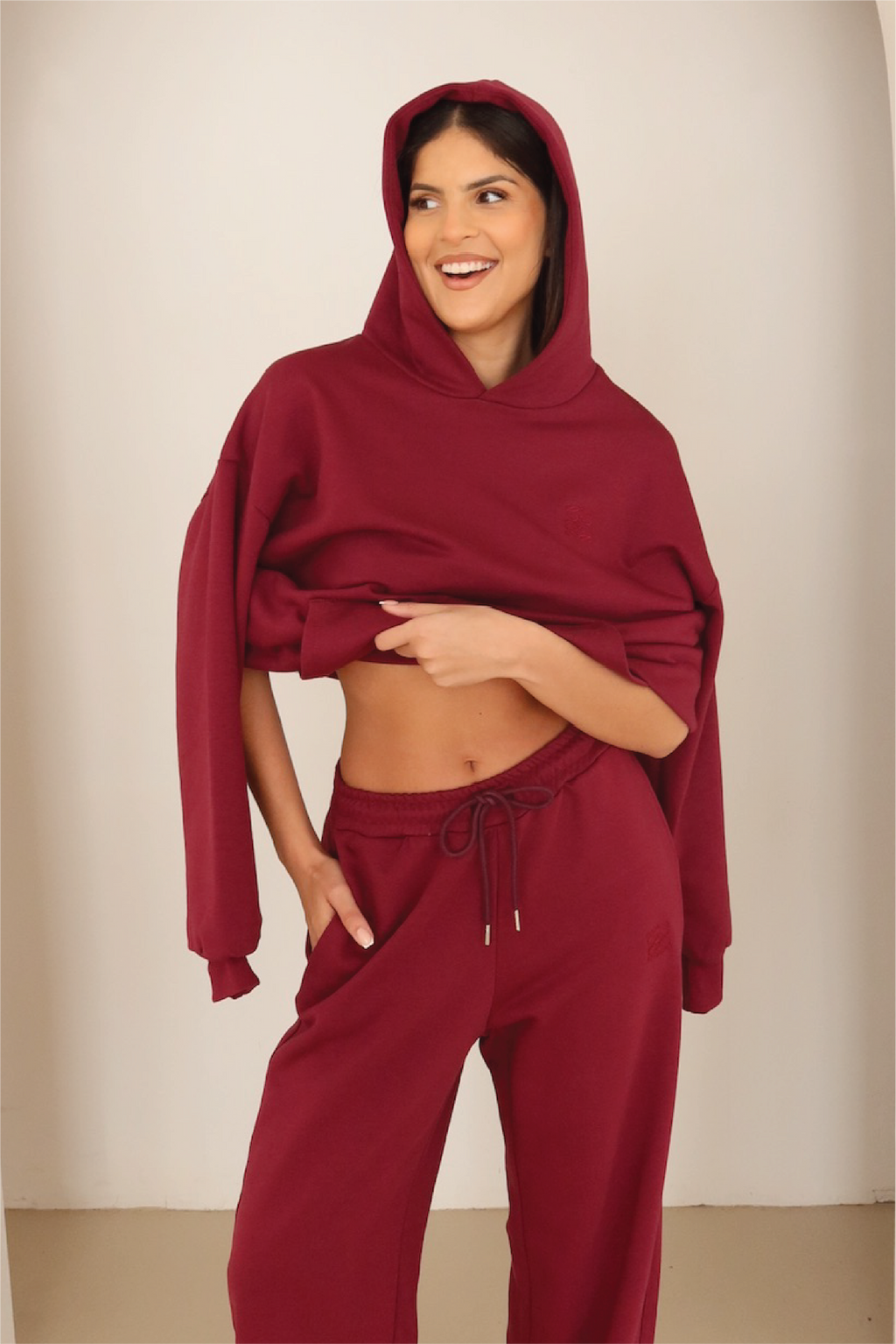 Burgundy embroidered logo pullover hoodie